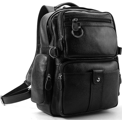 Men's Genuine Leather Backpack Laptop Bag Multi-pocket School Fashion