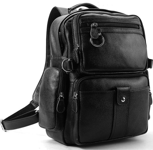 Men's Genuine Leather Backpack Laptop Bag Multi-pocket School Fashion