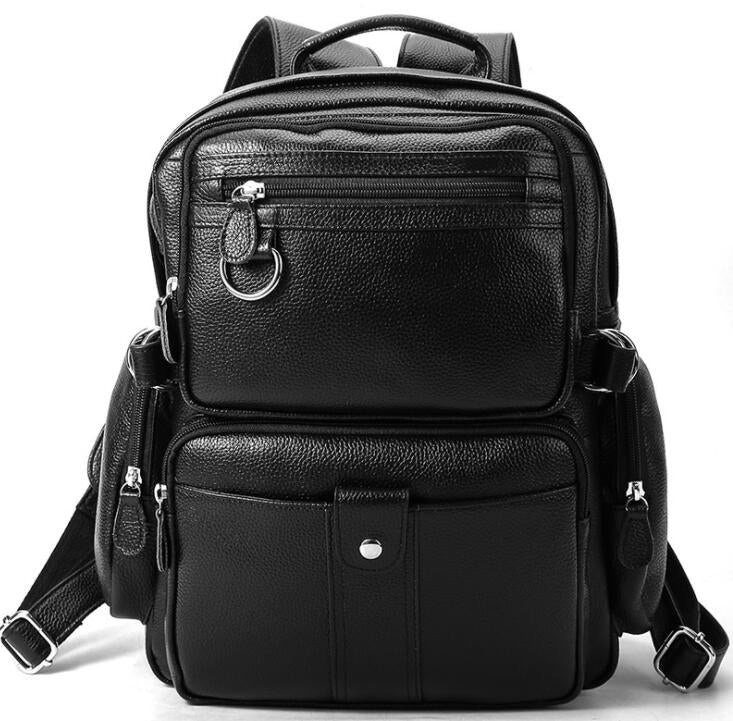 Men's Genuine Leather Backpack Laptop Bag Multi-pocket School Fashion