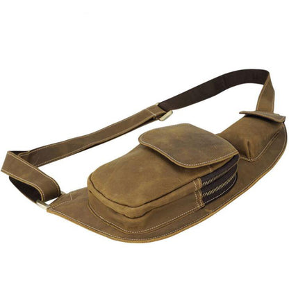 Men's Genuine Leather Fanny Pack Chest Bag Tablet Retro Casual Outdoor Sports