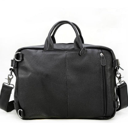 Men's Genuine Leather Briefcase Laptop Bag Multi-function Multi-purpose Diagonal Dual Backpack