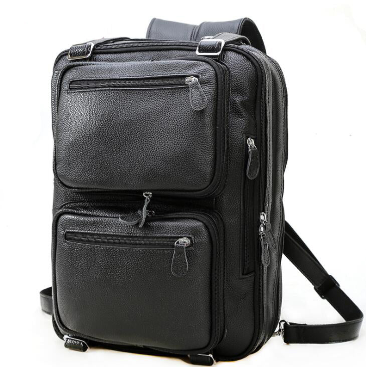 Men's Genuine Leather Briefcase Laptop Bag Multi-function Multi-purpose Diagonal Dual Backpack