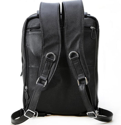 Men's Genuine Leather Briefcase Laptop Bag Multi-function Multi-purpose Diagonal Dual Backpack