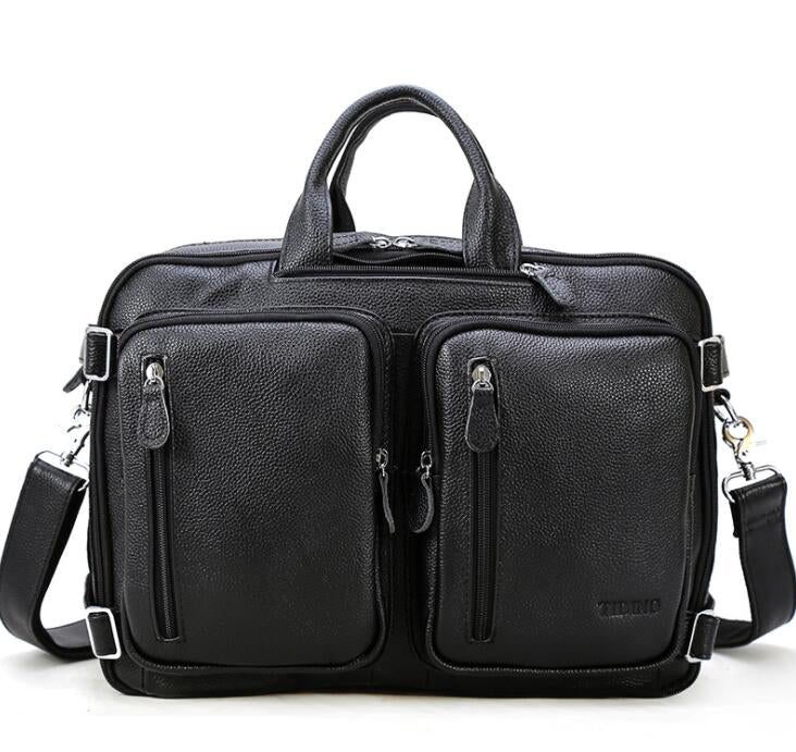 Men's Genuine Leather Briefcase Laptop Bag Multi-function Multi-purpose Diagonal Dual Backpack