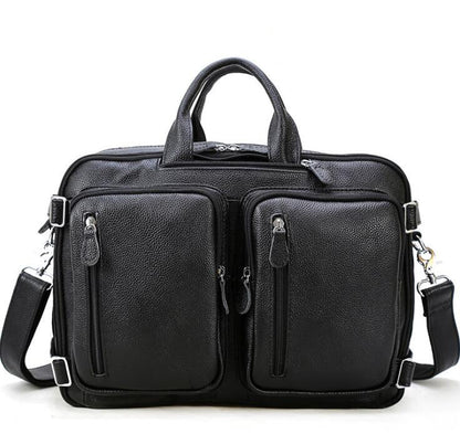 Men's Genuine Leather Briefcase Laptop Bag Multi-function Multi-purpose Diagonal Dual Backpack