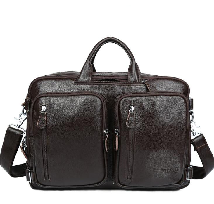 Men's Genuine Leather Briefcase Laptop Bag Multi-function Multi-purpose Diagonal Dual Backpack