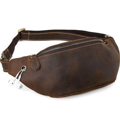 Men's Genuine Leather Fanny Pack Waist Bag Tablet Retro Personality Belt Outdoor Leisure