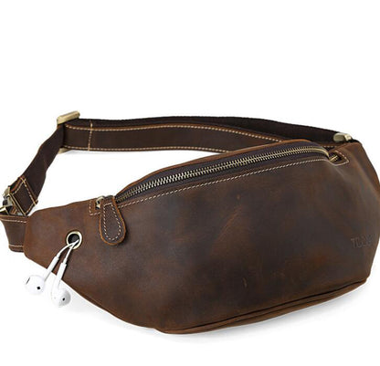 Men's Genuine Leather Fanny Pack Waist Bag Tablet Retro Personality Belt Outdoor Leisure