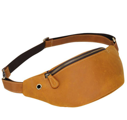 Men's Genuine Leather Fanny Pack Waist Bag Tablet Retro Personality Belt Outdoor Leisure