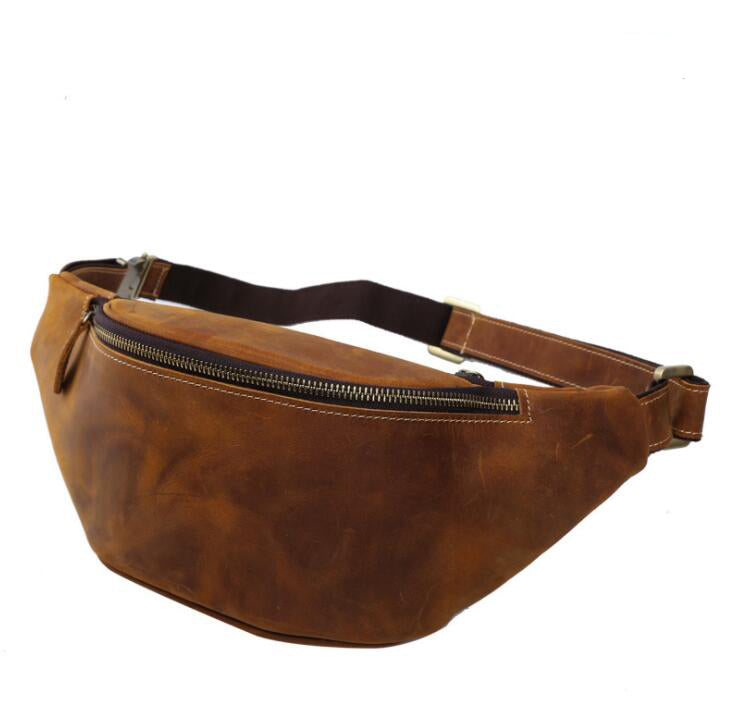 Men's Genuine Leather Fanny Pack Waist Bag Tablet Retro Personality Belt Outdoor Leisure