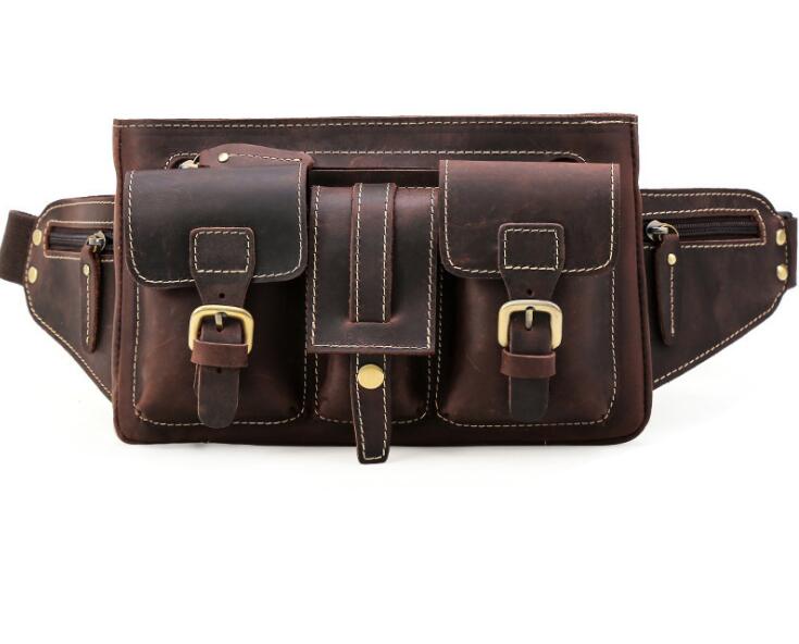 Men's Genuine Leather Fanny Pack Waist Bag Tablet Fashion Casual Outdoor