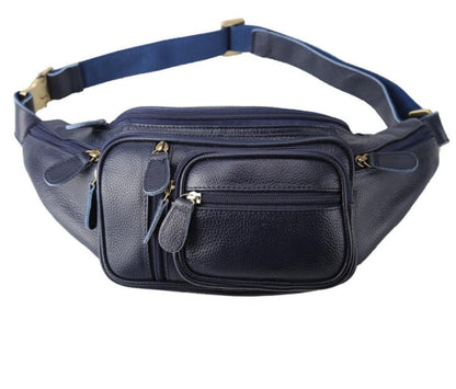 Men's Genuine Leather Fanny Pack Waist Bag Tablet Multifunctional Belt Close-fitting Zipper