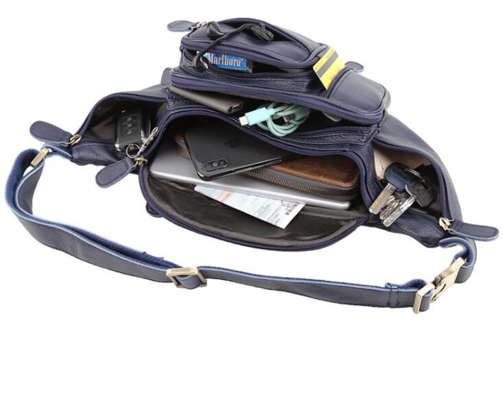 Men's Genuine Leather Fanny Pack Waist Bag Tablet Multifunctional Belt Close-fitting Zipper