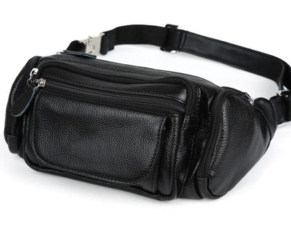 Men's Genuine Leather Fanny Pack Waist Bag Tablet Casual Personal Anti-theft