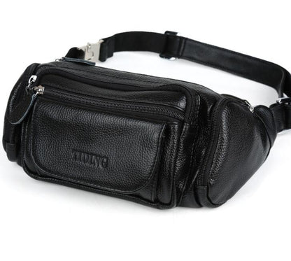 Men's Genuine Leather Fanny Pack Waist Bag Tablet Casual Personal Anti-theft