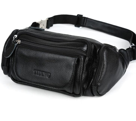 Men's Genuine Leather Fanny Pack Waist Bag Tablet Casual Personal Anti-theft