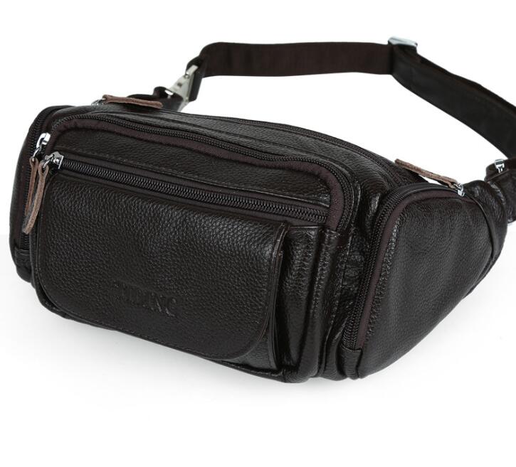 Men's Genuine Leather Fanny Pack Waist Bag Tablet Casual Personal Anti-theft