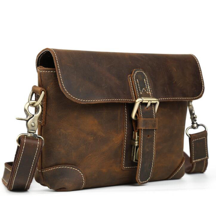 Men's Genuine Leather Messenger Bag Tablet Retro Three-way Use Belt Clip Small