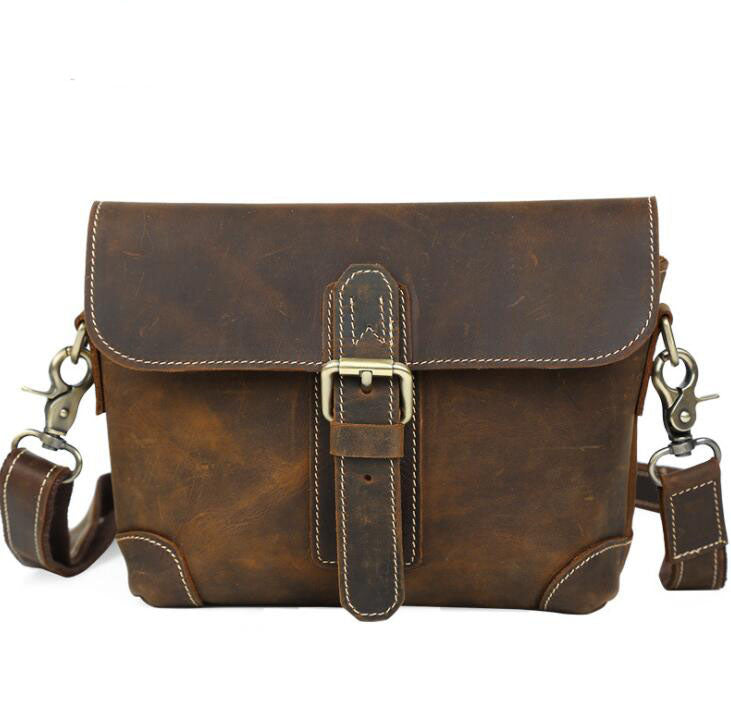 Men's Genuine Leather Messenger Bag Tablet Retro Three-way Use Belt Clip Small