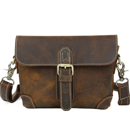 Men's Genuine Leather Messenger Bag Tablet Retro Three-way Use Belt Clip Small