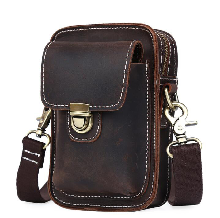 Men's Genuine Leather Handbag Phone Bag Multifunctional Small Belt Clip