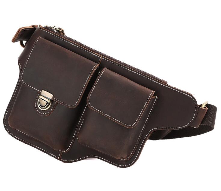 Men's Geuine Leather Fanny Pack Waist Bag Phone Retro Multi-Function