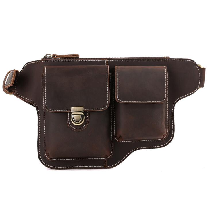 Men's Geuine Leather Fanny Pack Waist Bag Phone Retro Multi-Function