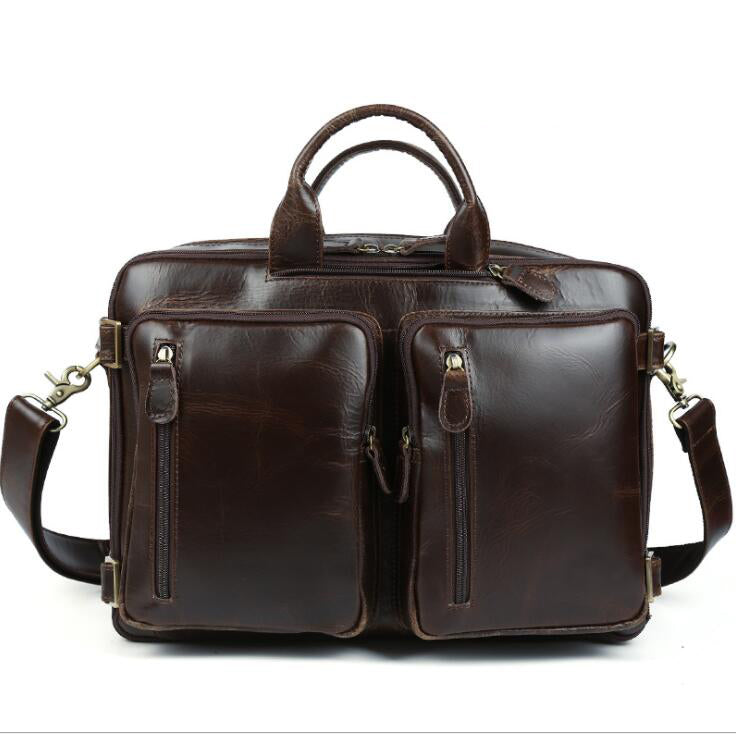 Men's Genuine Leather Briefcase Laptop Bag Dual Backpack Multifunctional Leisure