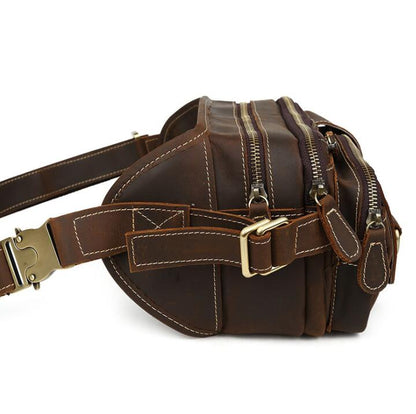 Men's Genuine Leather Fanny Pack Waist Bag Tablet Belt Outdoor Muilti Pockets Sports