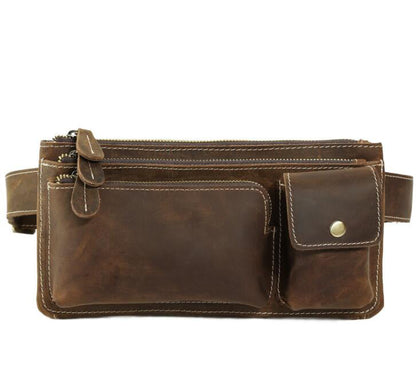 Men's Genuine Leather Fanny Pack Waist Bag Phone British Retro Personality Diagonal