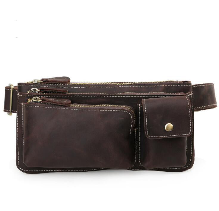 Men's Genuine Leather Fanny Pack Waist Bag Phone British Retro Personality Diagonal