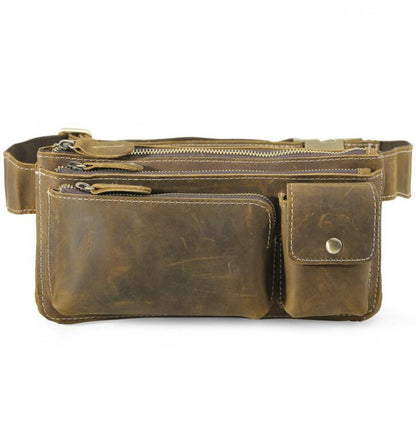 Men's Genuine Leather Fanny Pack Waist Bag Phone British Retro Personality Diagonal