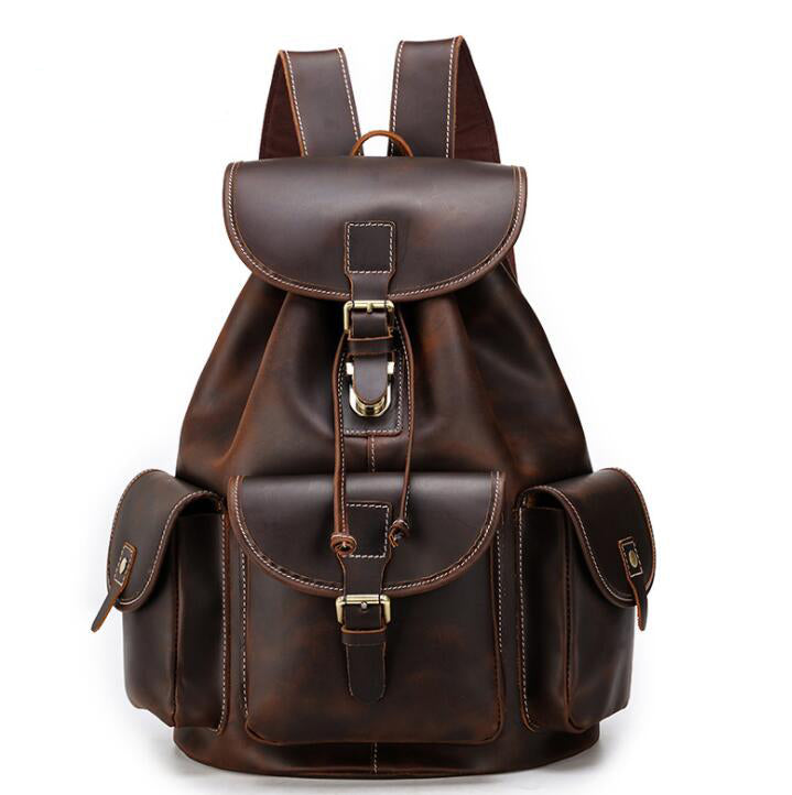 Men's Genuine Leather Backpack Laptop Bag Retro Large Capacity Outdoor Travel School