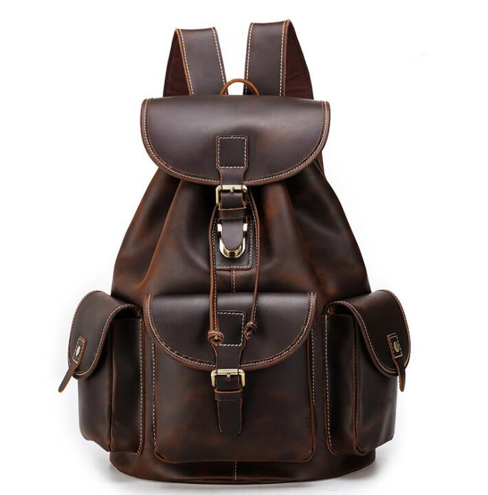 Men's Genuine Leather Backpack Laptop Bag Retro Large Capacity Outdoor Travel School