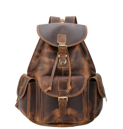 Men's Genuine Leather Backpack Laptop Bag Retro Large Capacity Outdoor Travel School