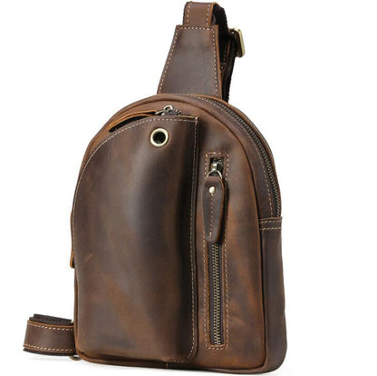 Men's Genuine Leather Fanny Pack Chest Bag Tablet Casual All-match Retro Riding