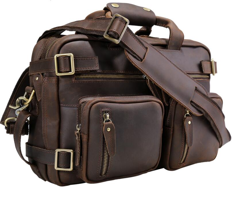 Men's Genuine Leather Briefcase Laptop Bag Multifunctional Retro Dual Backpack