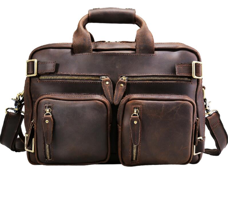 Men's Genuine Leather Briefcase Laptop Bag Multifunctional Retro Dual Backpack