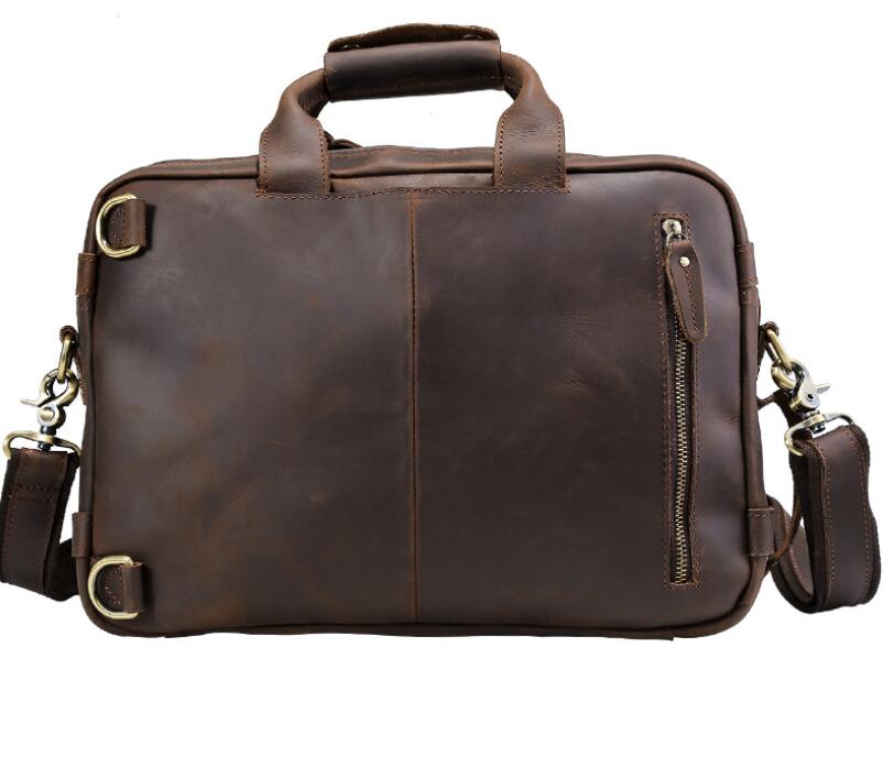 Men's Genuine Leather Briefcase Laptop Bag Multifunctional Retro Dual Backpack