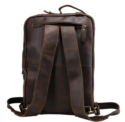 Men's Genuine Leather Briefcase Laptop Bag Multifunctional Retro Dual Backpack