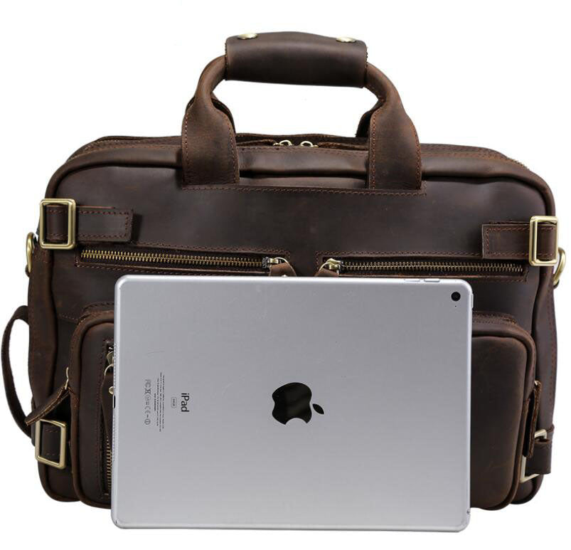 Men's Genuine Leather Briefcase Laptop Bag Multifunctional Retro Dual Backpack