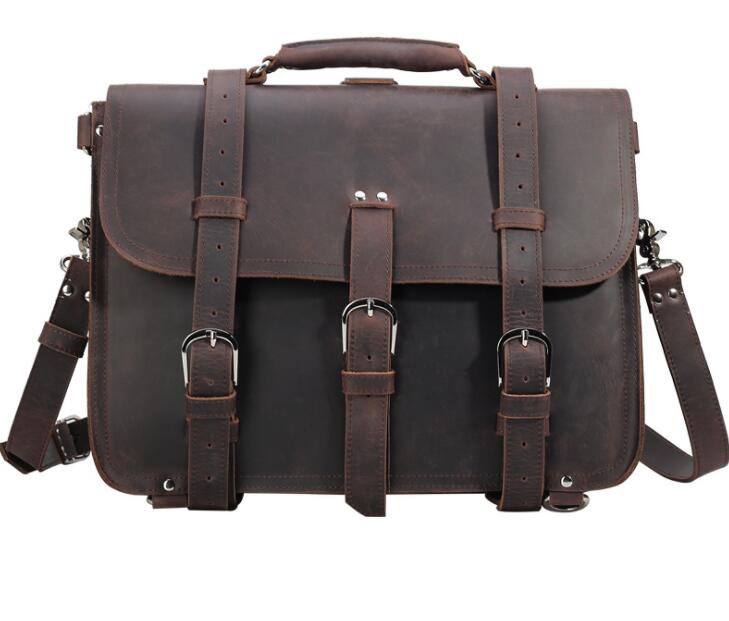 Men's Genuine Leather Briefcase Laptop Bag Dual Backpack Outdoor Portable Travel