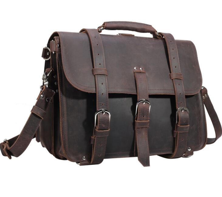 Men's Genuine Leather Briefcase Laptop Bag Dual Backpack Outdoor Portable Travel