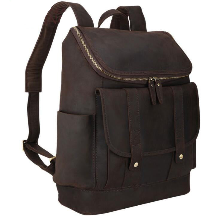 Men's Genuine Leather Backpack Laptop Bag Retro Large-capacity Outdoor Travel