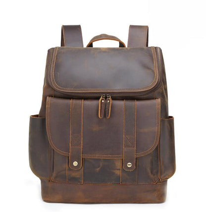 Men's Genuine Leather Backpack Laptop Bag Retro Large-capacity Outdoor Travel