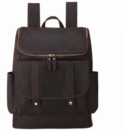 Men's Genuine Leather Backpack Laptop Bag Retro Large-capacity Outdoor Travel