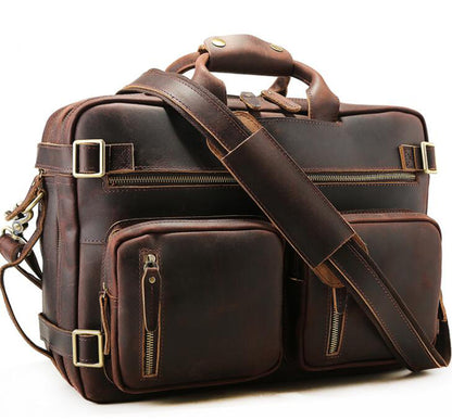 Men's Genuine Leather Briefcase Laptop Bag Large Capacity Dual Backpack