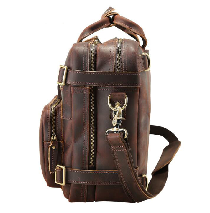 Men's Genuine Leather Briefcase Laptop Bag Large Capacity Dual Backpack