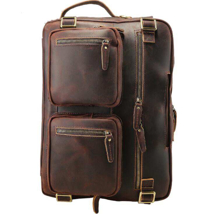 Men's Genuine Leather Briefcase Laptop Bag Large Capacity Dual Backpack