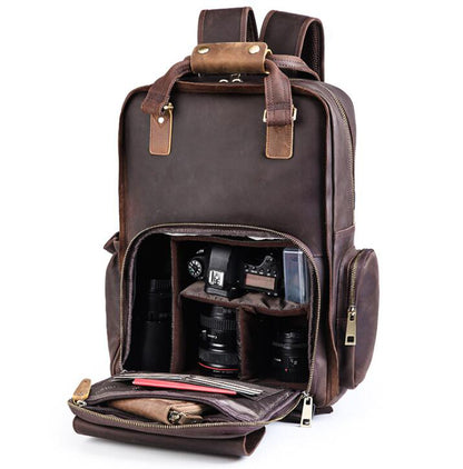 Men's Genuine Leather Backpack Laptop Bag Outdoor Retro Detachable Liner